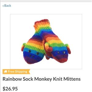 Like New rainbow sock monkey mittens